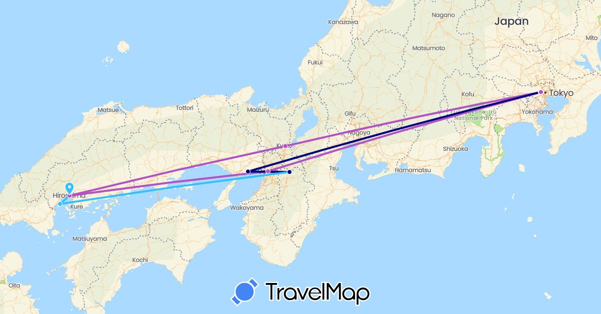 TravelMap itinerary: driving, plane, train, boat in Japan (Asia)